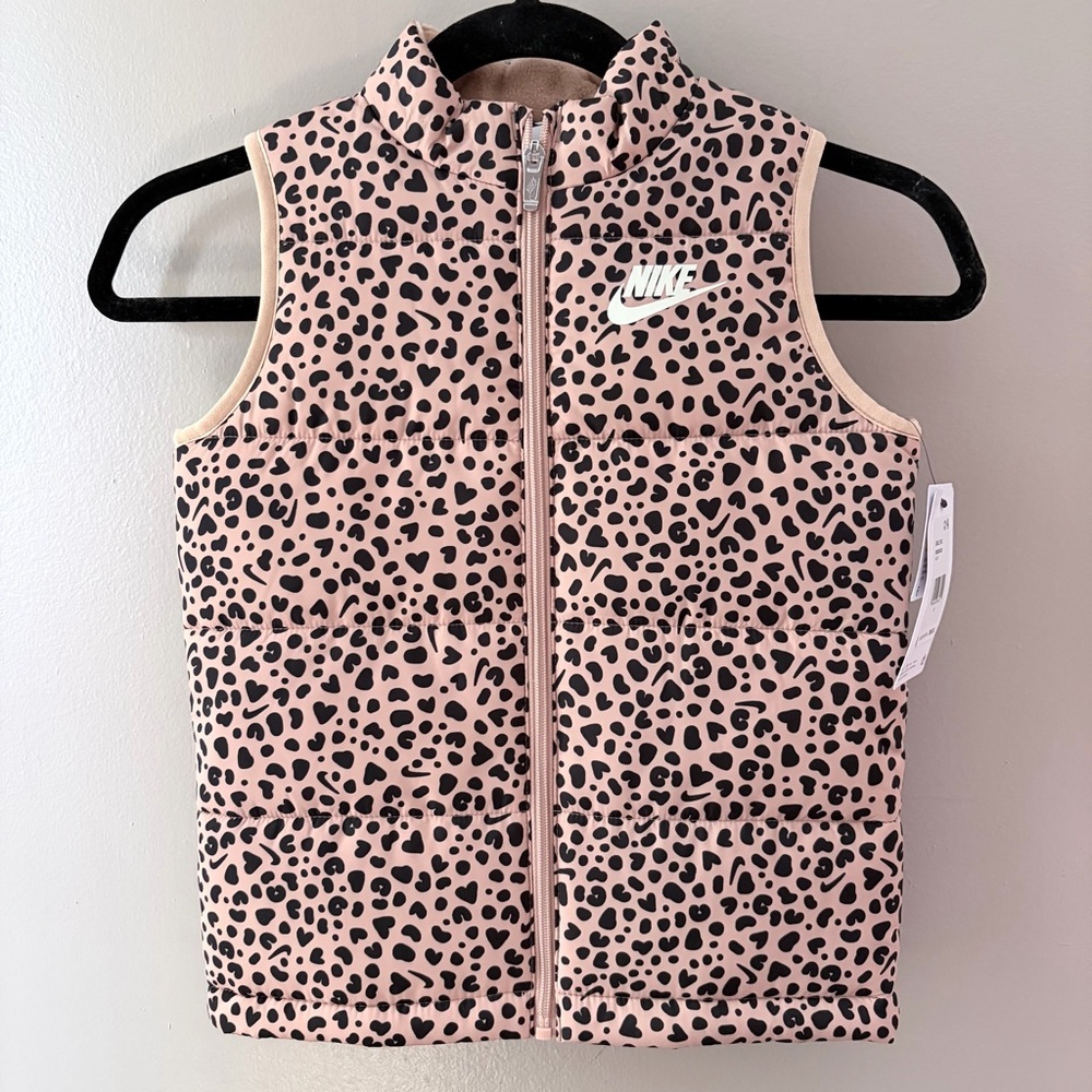 NWT Nike Kids Leopard Heart Print Puffer Vest Size 6